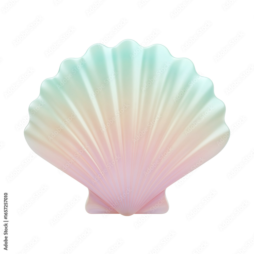 Fototapeta premium Beautiful iridescent scallop seashell with pastel pink and aqua gradient isolated on transparent background