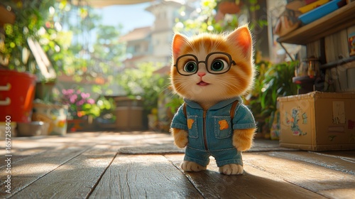 Cute animated cat character wearing glasses