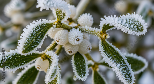 Wallpaper Mural Close-up of frosted mistletoe berries and leaves in winter symbolizing holiday traditions and Christmas celebrations Torontodigital.ca