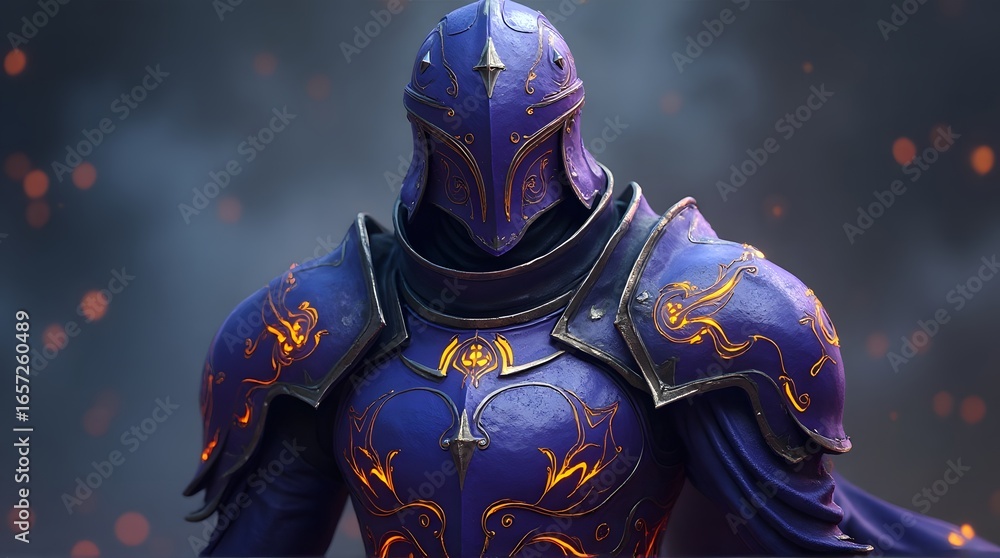 Fototapeta premium Purple Warrior in Armor with Gold Details