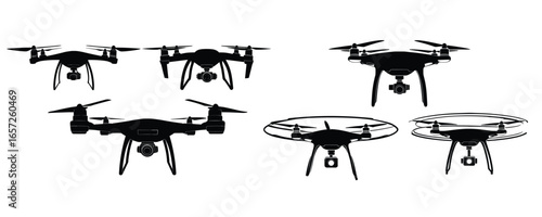 set of drone silhouette vector for technology gadget and aerial photography design