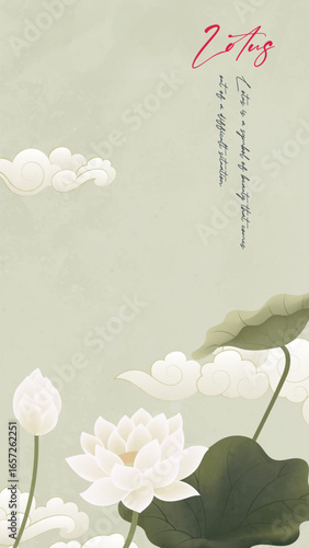 Bild auf Leinwand Chinese style retro vertical version of traditional Chinese painting Lotus and a