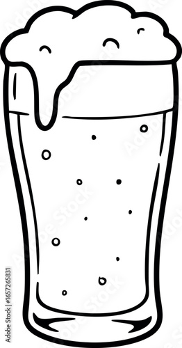 Glass of beer with foam simple black and white vector illustration 
