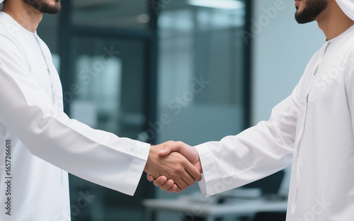 Arab Businessmen Handshake in Modern Office