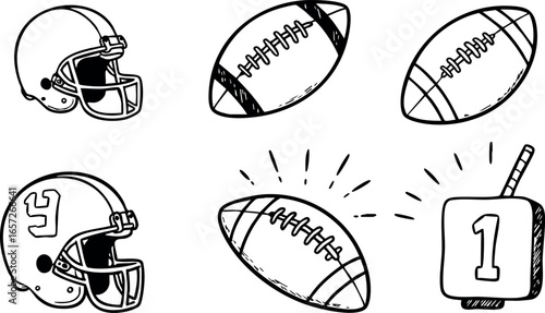 American football helmet and ball vector illustration with juice box and energetic motion lines 