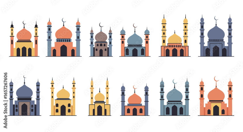 Fototapeta premium Unique Mosque Vector Icons Set