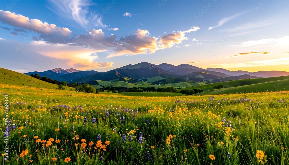 Fototapeta premium Mountain meadow sunset