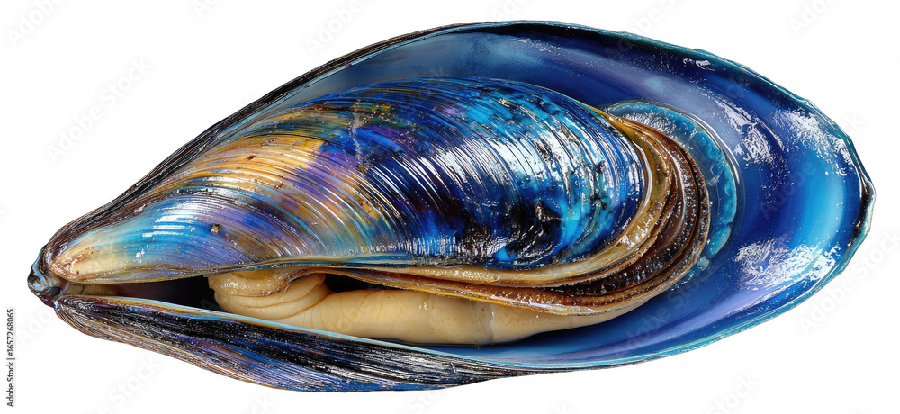 Obraz premium Vibrant blue and gold mussel shell