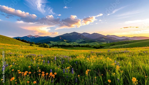 Fototapeta Naklejka Na Ścianę i Meble -  Mountain meadow sunset