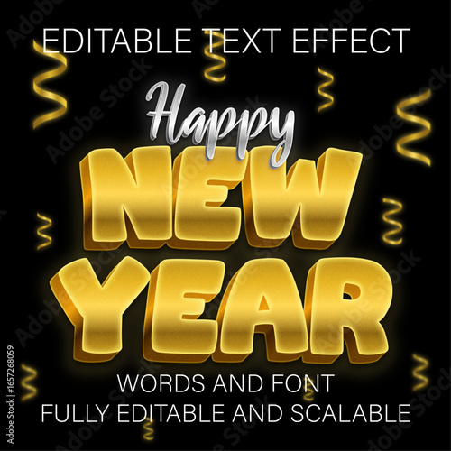 Glowing Gold Style Happy New Year Text Effect for Promotional Banner or Poster
