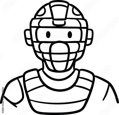 Baseball catcher in protective gear helmet mask and chest protector vector illustration 