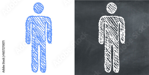 Chalk hand drawn man symbol vector for gender identity, human resources, and social concepts with a sketchy feel. Ideal for illustrating male representation, profiles, and creative concepts