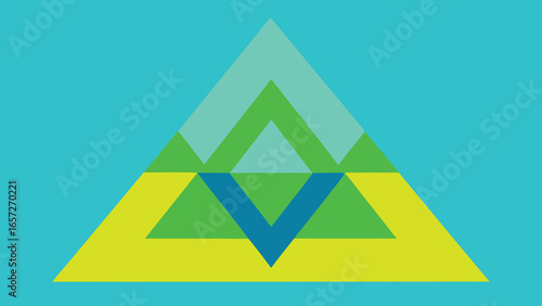 Geometric Abstract Triangle with Layers of Teal Green and Yellow on Blue Background vector illustration