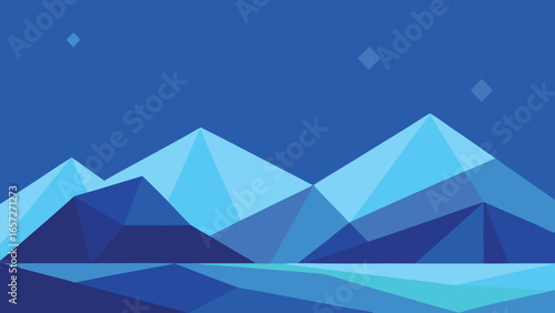 Geometric Mountain Landscape with Water and Stars abstract polygonal