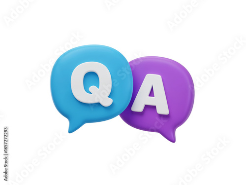 Two 3d speech bubbles with the letters q and a inside them representing questions and answers isolated on transparent background