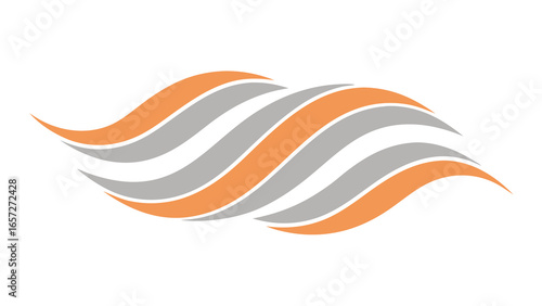 Interlocking Orange and Gray Waves on White Background abstract flowing