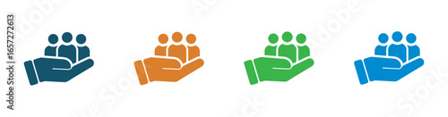 Group of people vector icon on hands for customer care, community, people.