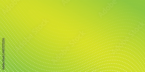 vector Green background with line waves and gradient variation dots. Modern simple art