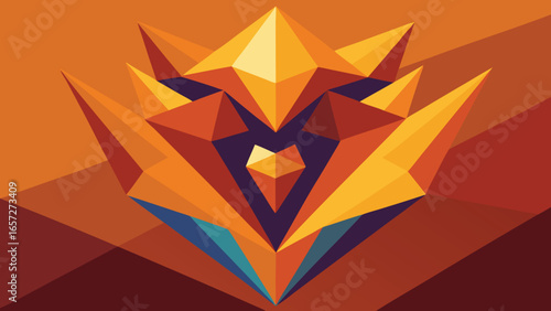 Low Poly Geometric Abstract Crystal or Animal Head in Orange Tones vector illustration