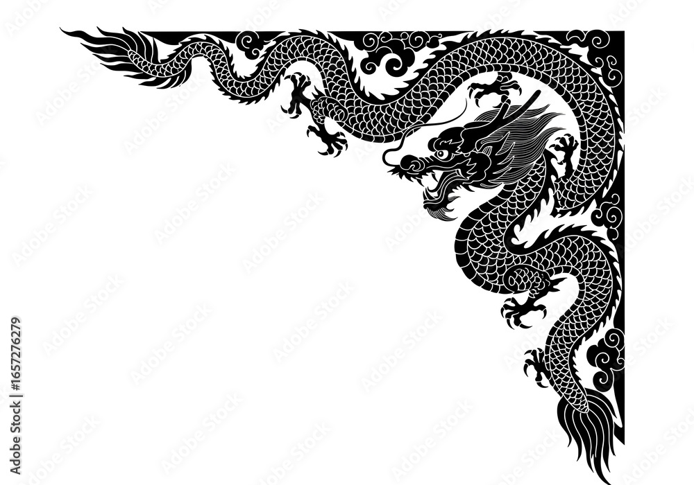 Fototapeta premium Elegant Chinese Dragon Corner Design for Art and Decoration
