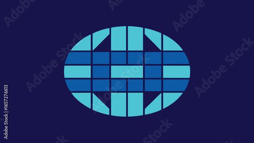 Stylized Globe Icon Made of Blue and Teal Rectangles on Dark Blue Background vector illustration