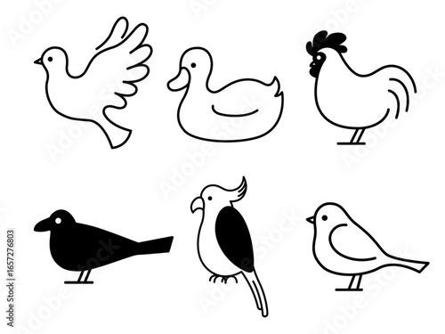いろんな種類の鳥のアイコンセット