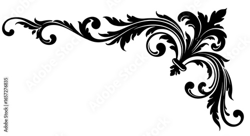 Elegant Ornate Flourish Corner Design Element. A Detailed Vector Scrollwork Illustration for Vintage and Classic Graphic Art Projects.