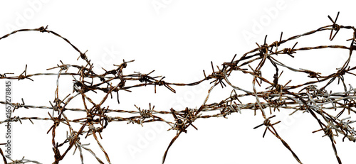 Canvas Print messy rusty barbed wire isolated border