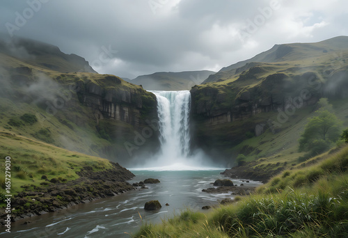 Misty Twin Waterfalls in Lush Green Canyon