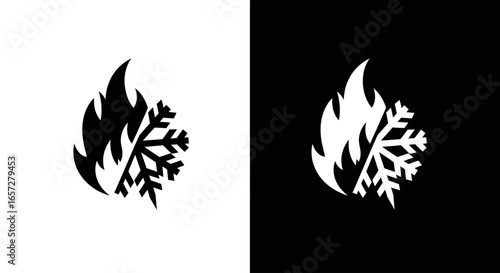 Fire and snowflake symbol representing hot and cold contrast climate change and environmental balance