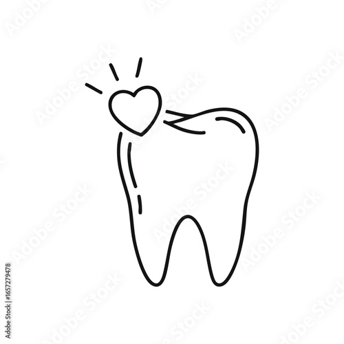 Healthy Tooth with Shining Heart Icon. A clean, radiant molar outline with a glowing heart signifies superior oral well-being. This graphic embodies the importance of proper hygiene and a happy,.