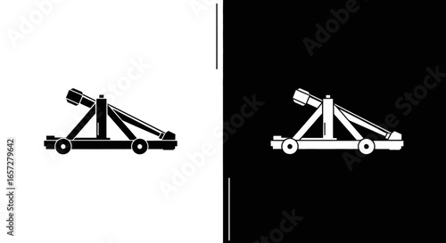 Ancient catapult war machine symbol representing medieval siege battle destruction and historical weapon