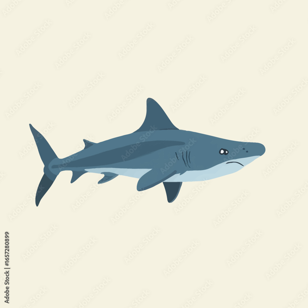 Naklejka premium A stylized illustration of a shark, depicted in a flat, minimalist design against a neutral background.