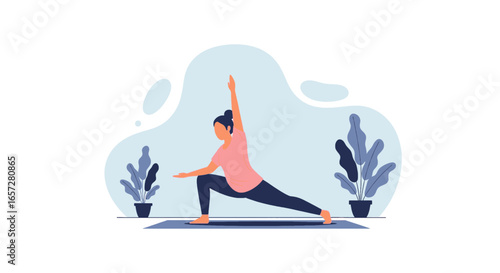 Woman practicing yoga on a mat, demonstrating flexibility and balance in a calm, modern setting. Ideal for wellness, health, and lifestyle concepts.
