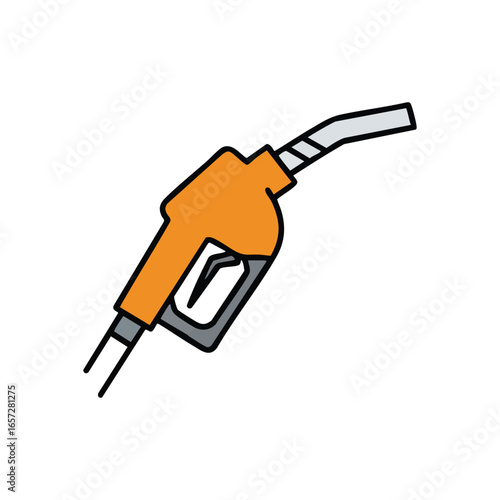 Fuel Pump Nozzle Icon Design. Vivid digital artwork of an orange refueling handle. This image represents energy consumption, vehicle power, and the broader global economy. Ideal for travel or cost.