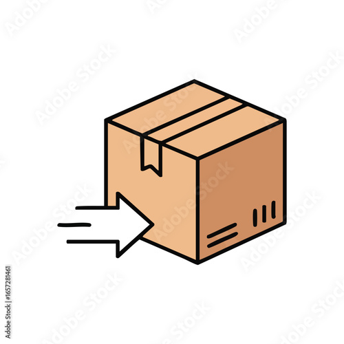 Inbound Package Delivery Icon. Graphic depicting an arriving parcel with an arrow, symbolizing receipt and import of goods for shipping or logistics processes.