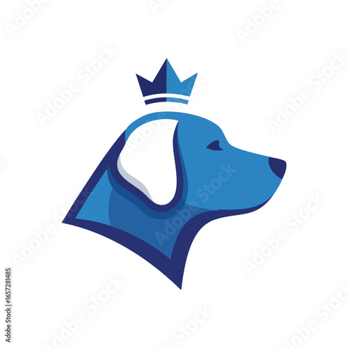 Regal Blue Dog Head with Crown. This stylized canine profile features majestic headwear. The artwork embodies loyalty, prestige, and cherished pets, ideal for premium themes.