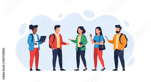 Diverse young adults collaborating and communicating. Ideal for education, business, social networking, and lifestyle concepts.
