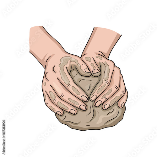 Creative Hands Shaping Material. Skilled palms actively working with a soft mixture, symbolizing dedication, tangible effort, and the art of creation. Perfect for craft, culinary, or pottery themes.