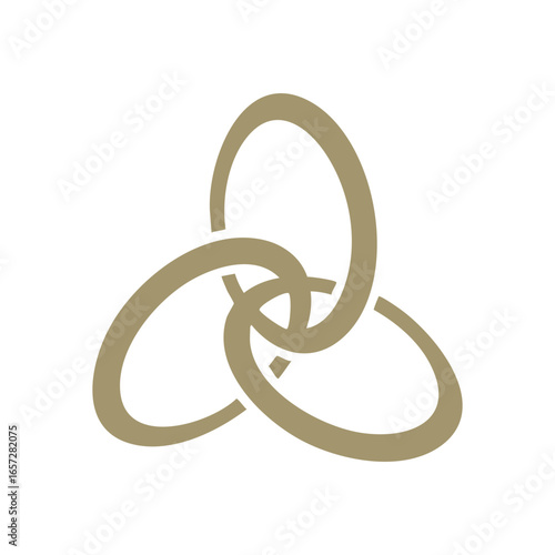 Elegant Abstract Trinity Knot Symbol. A fluid, earthy brown intertwined design on a dark background. This versatile emblem suggests unity, endless loops, spiritual connection, and eternal protection.