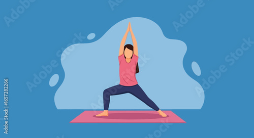 A woman practicing yoga on a mat, demonstrating flexibility and balance. Ideal for health, wellness, and fitness concepts.