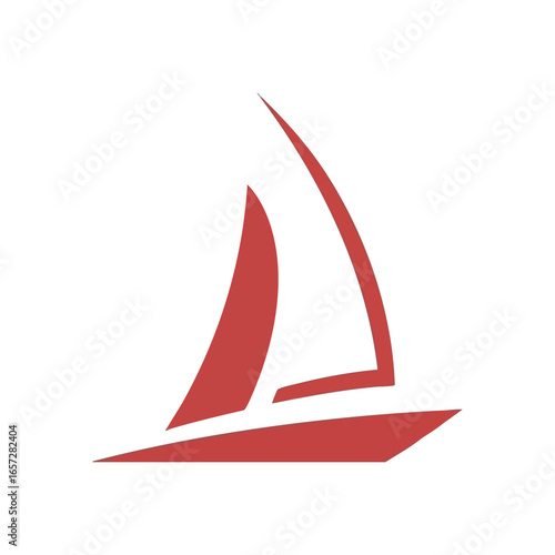 Minimalist Red Sailboat Icon. Abstract vessel graphic on a dark background, embodying freedom, adventure, and elegant forward movement.