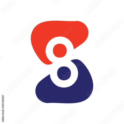 Abstract Dynamic Red Blue Graphic. This bold contemporary artwork displays contrasting crimson and indigo fluid forms on a deep backdrop. It creates a powerful visual of unity and infinity, subtly.