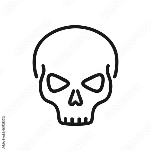 Ominous Black Skull with Bright Eyes. A striking cranium graphic with intense, glowing white pupils on a dark background. This simple image conveys danger, warning, and a potent menace.