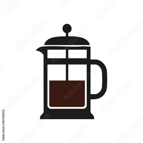 Coffee Press Brewing Device. Minimalist graphic of a hot beverage infuser. Evokes daily ritual, comfort, and a rich morning start. Ideal for web or app icons.
