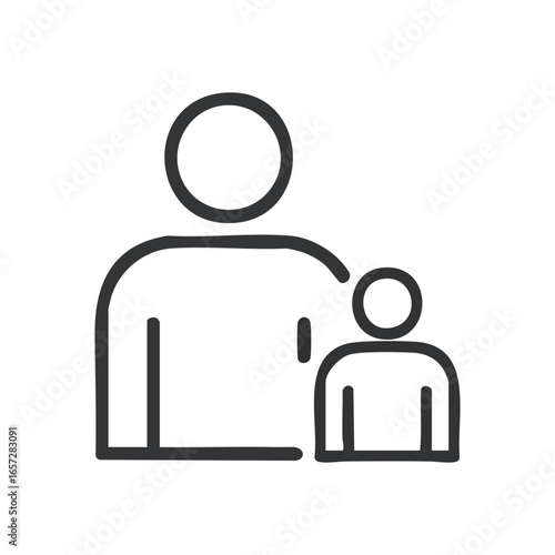 Family Unit Symbol. This minimalist graphic portrays an adult and youth, signifying a protective bond, mentorship, and intergenerational connection. It conveys care and guidance.