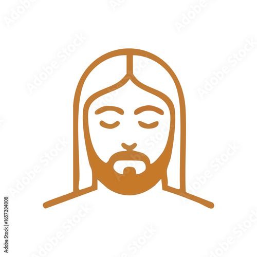 Spiritual Jesus Christ Minimalist Icon. Peaceful illustration of the Messiah's visage on a dark background. This graphic evokes profound devotion, tranquility, and inner contemplation.