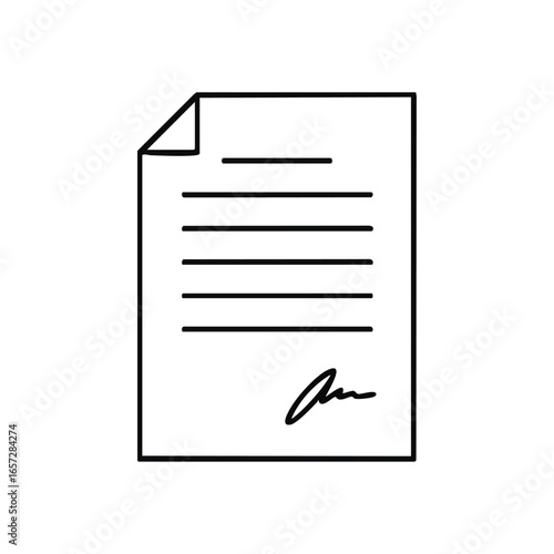 Signed Document Icon Concept. This minimalist graphic represents formal paperwork, legal consent, or a finalized agreement. Ideal for business and administrative themes.