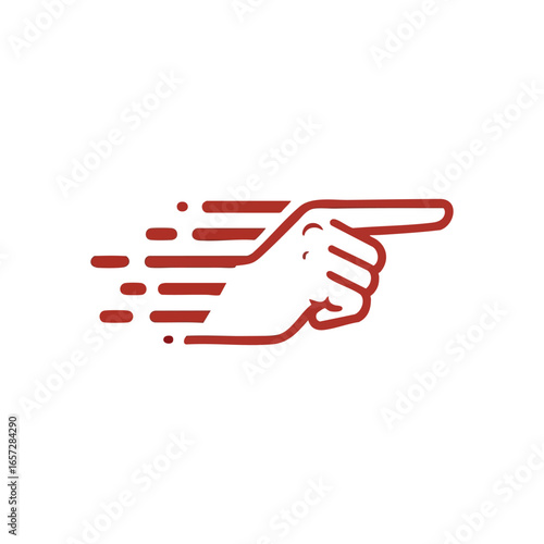 Dynamic Pointing Finger Icon. This modern graphic depicts a vibrant red outlined hand with motion elements, emphasizing quick advancement or clear instruction. It signifies progress and future.
