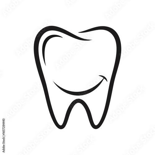 Happy Tooth Graphic Design. Minimalist artwork of a healthy oral structure with a pleasant grin, representing superb dental wellness, care, and a positive approach to hygiene.